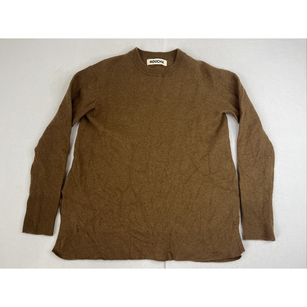 Roucha Tacer Brushed Merino Wool Long Sleeve Sweater Camel Brown Size B Medium
